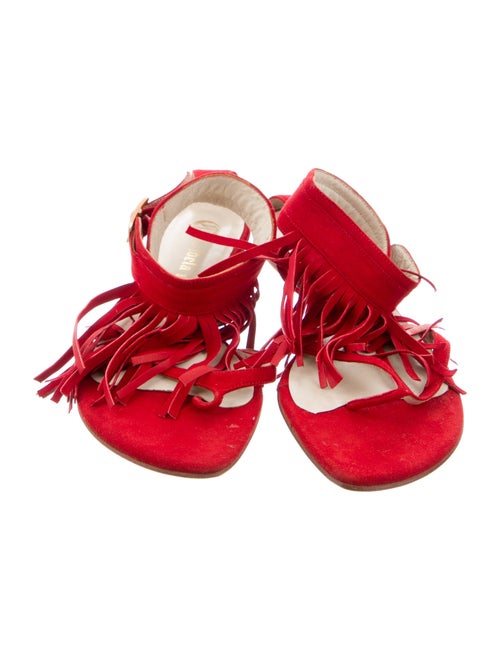 Candela Suede Fringe Trim Accent T-Strap Sandals