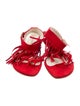Candela Suede Fringe Trim Accent T-Strap Sandals