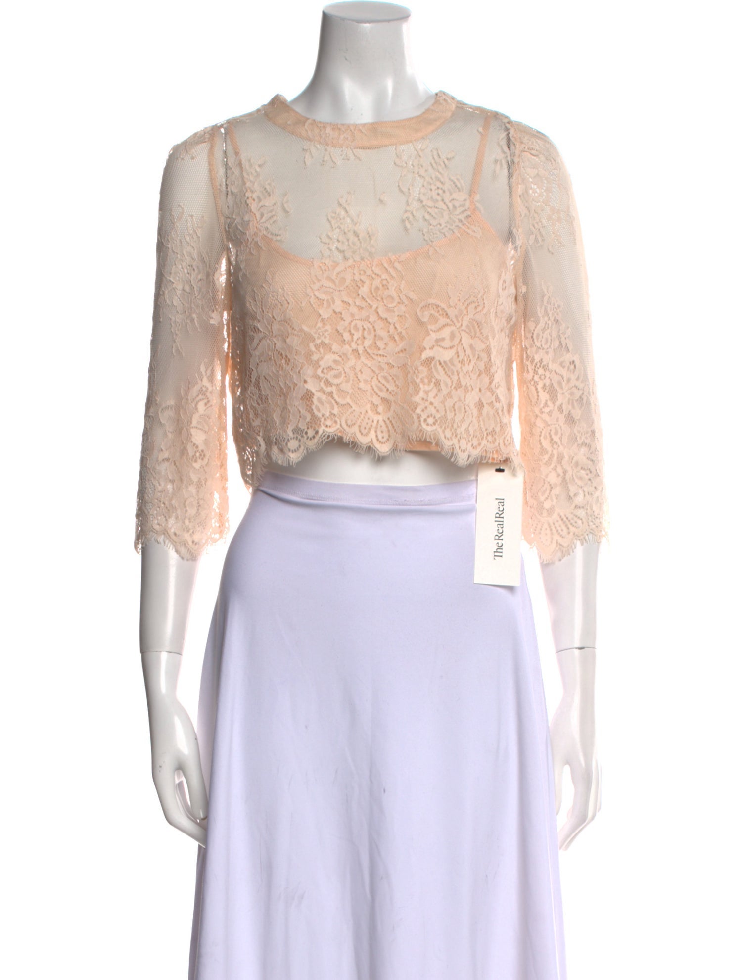 Candela Lace Pattern Crew Neck Crop Top