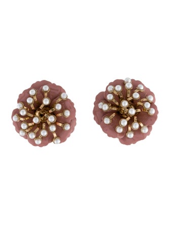 Carolina Herrera Faux Pearl & Enamel Flower Stud Earrings