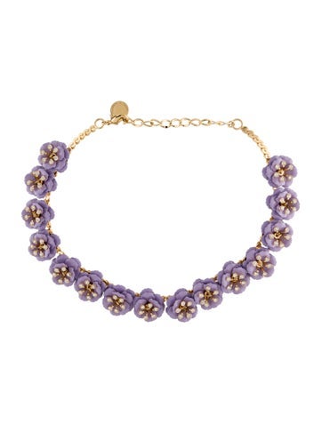 Carolina Herrera Collar Crystal & Enamel Flower Necklace