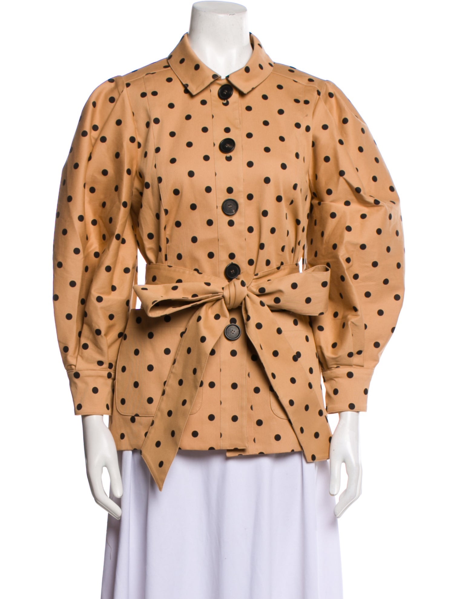 Carolina Herrera Polka Dot Print Three-Quarter Sleeve Button-Up Top