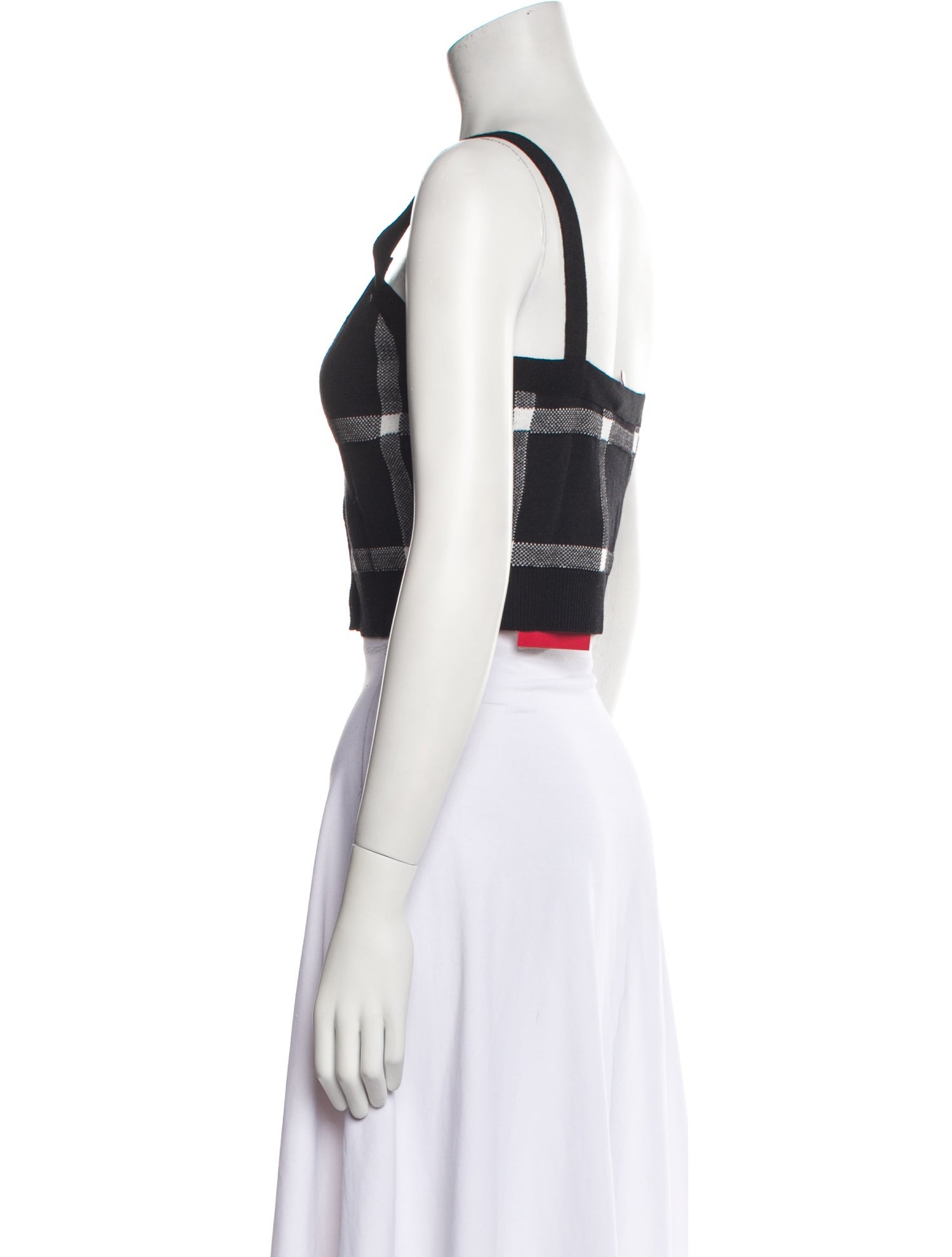 Carolina Herrera Plaid Print V-Neck Crop Top w/ Tags