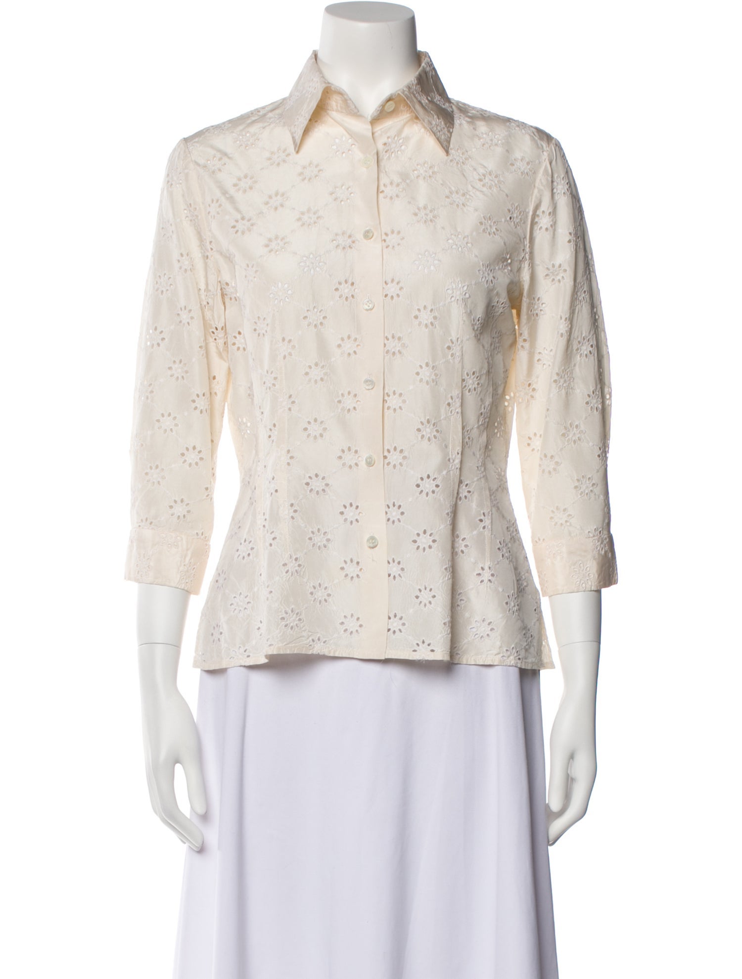 Carolina Herrera Silk Three-Quarter Sleeve Button-Up Top