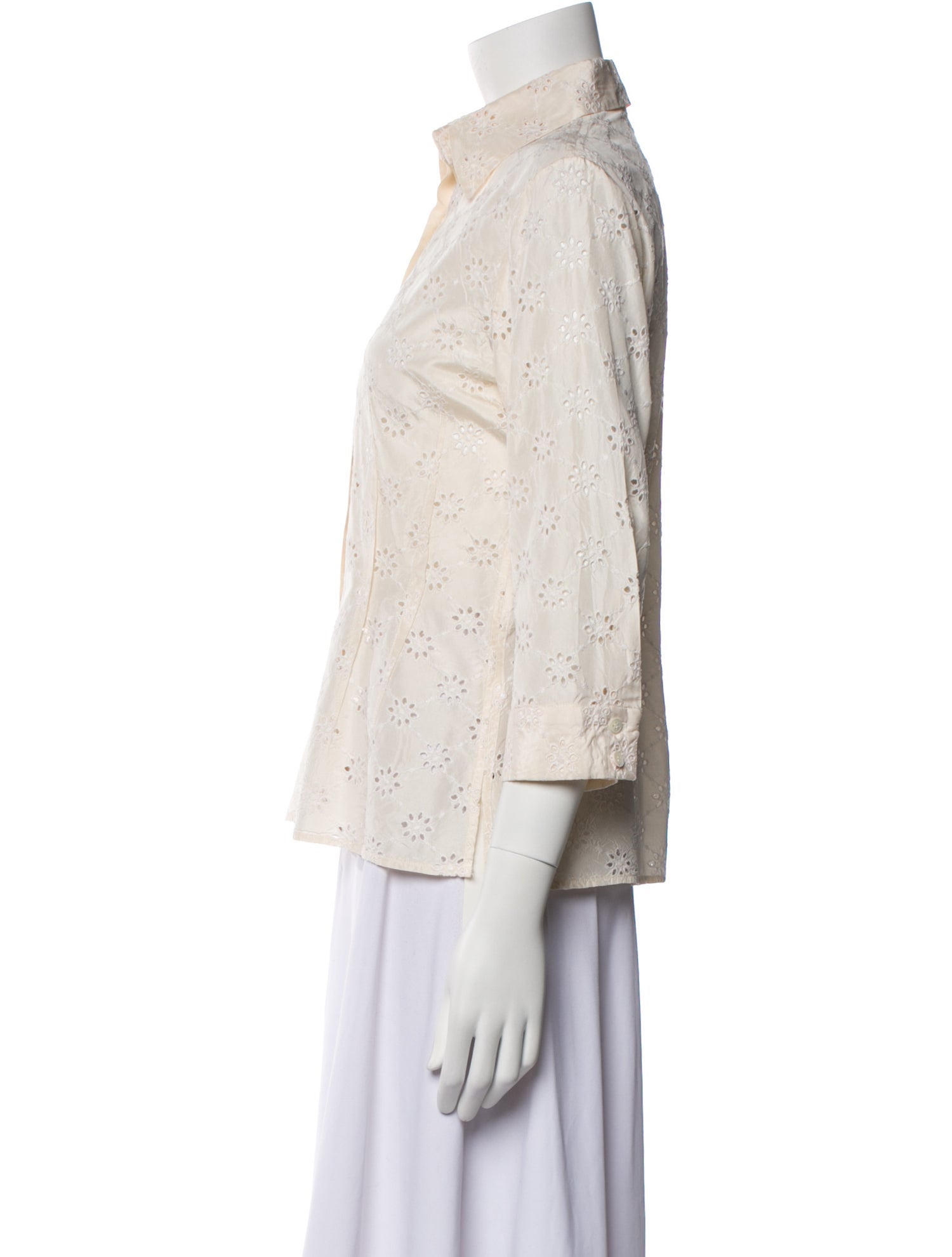 Carolina Herrera Silk Three-Quarter Sleeve Button-Up Top