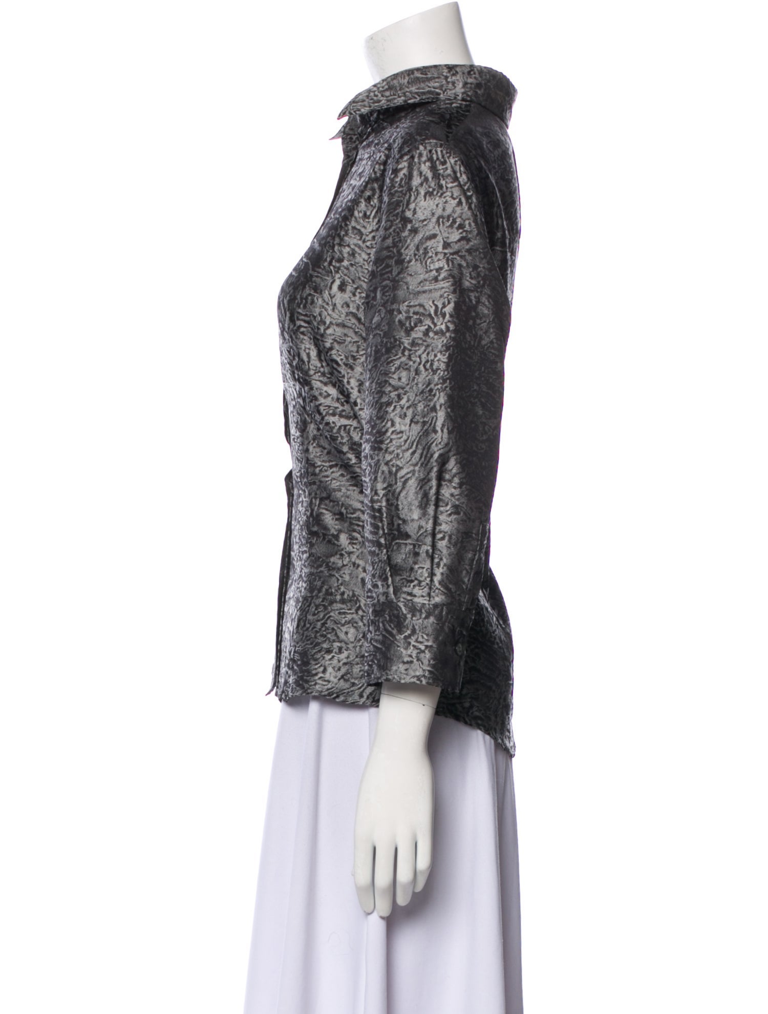 Carolina Herrera Printed Three-Quarter Sleeve Button-Up Top