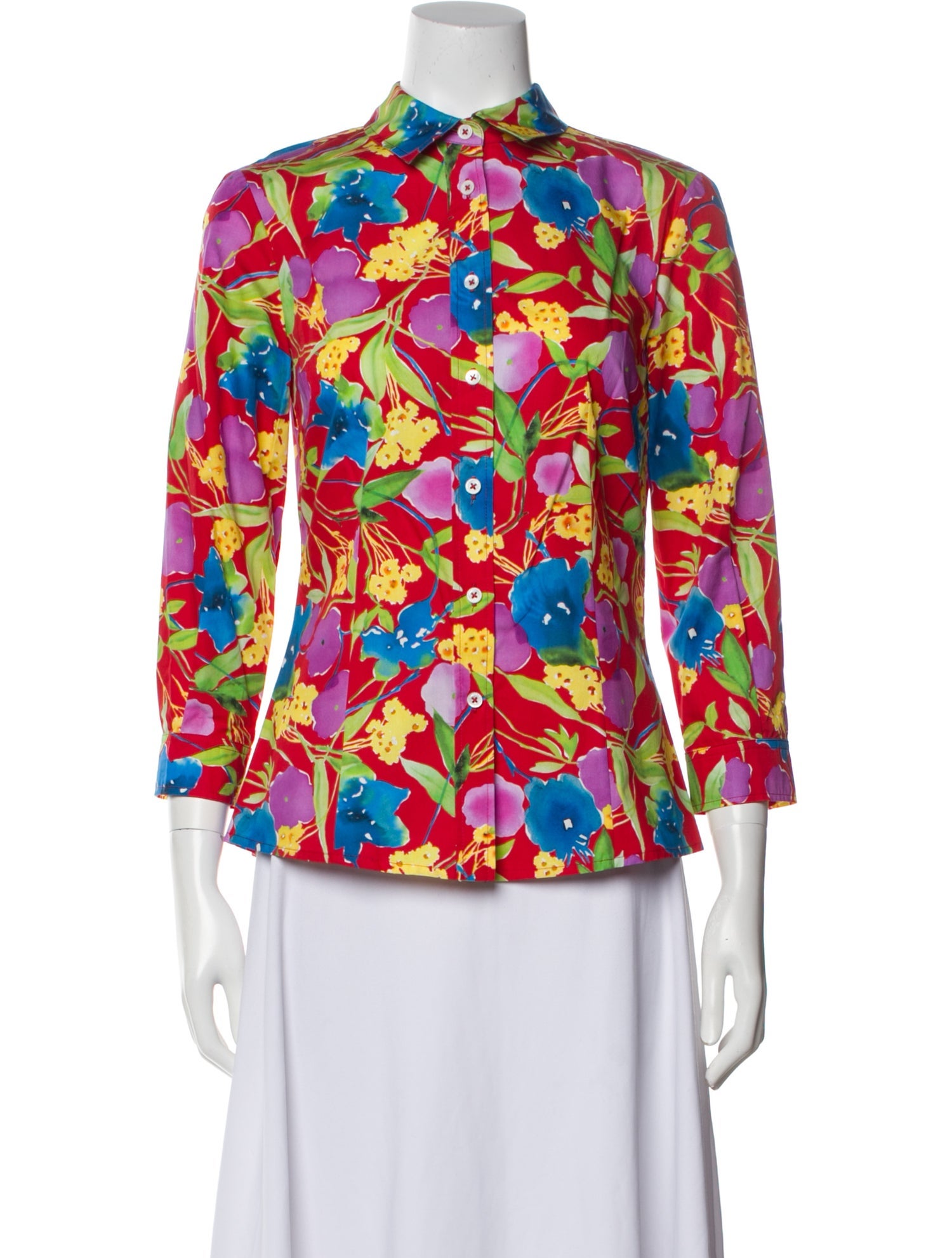 Carolina Herrera Printed Three-Quarter Sleeve Button-Up Top w/ Tags