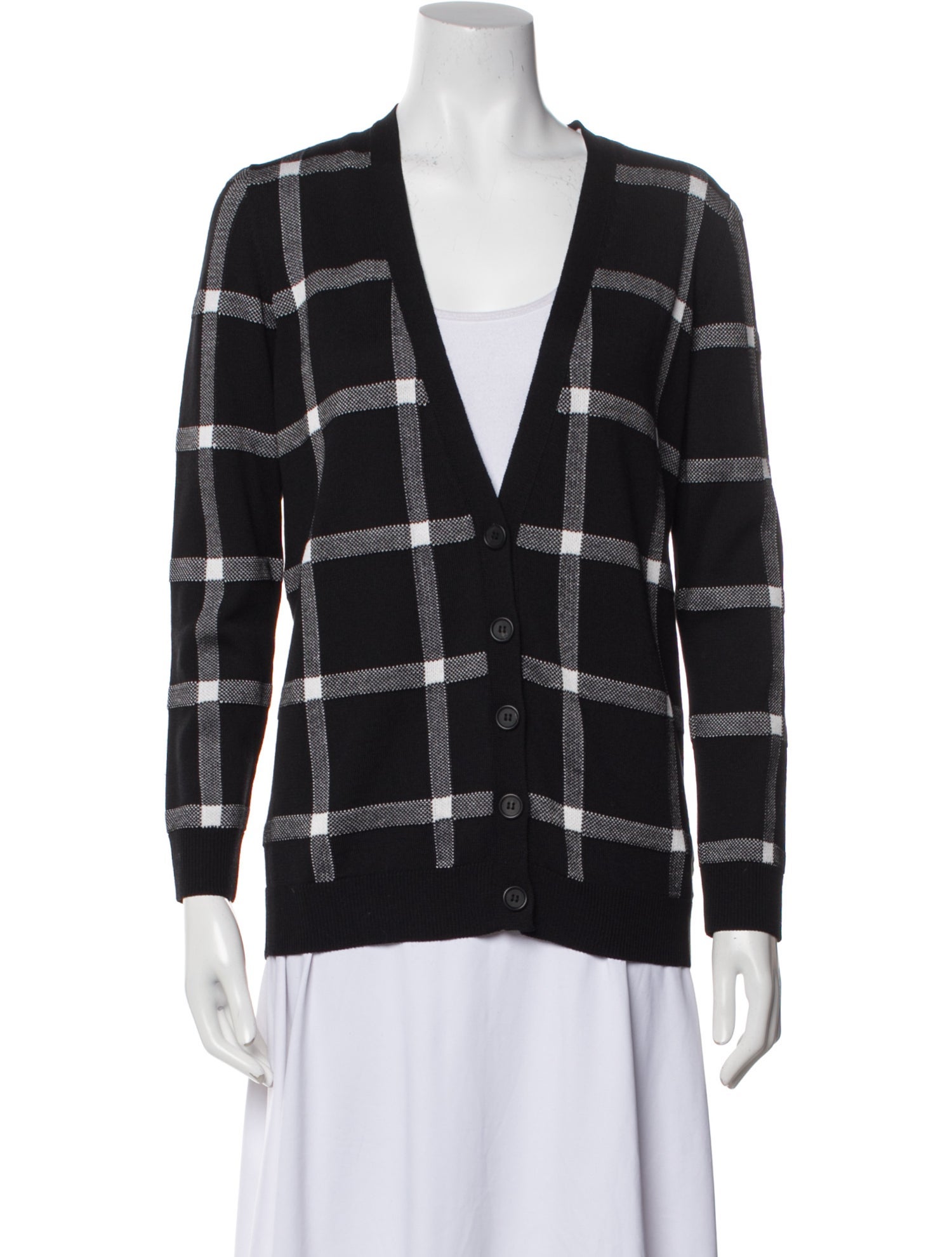 Carolina Herrera Plaid Print V-Neck Sweater w/ Tags