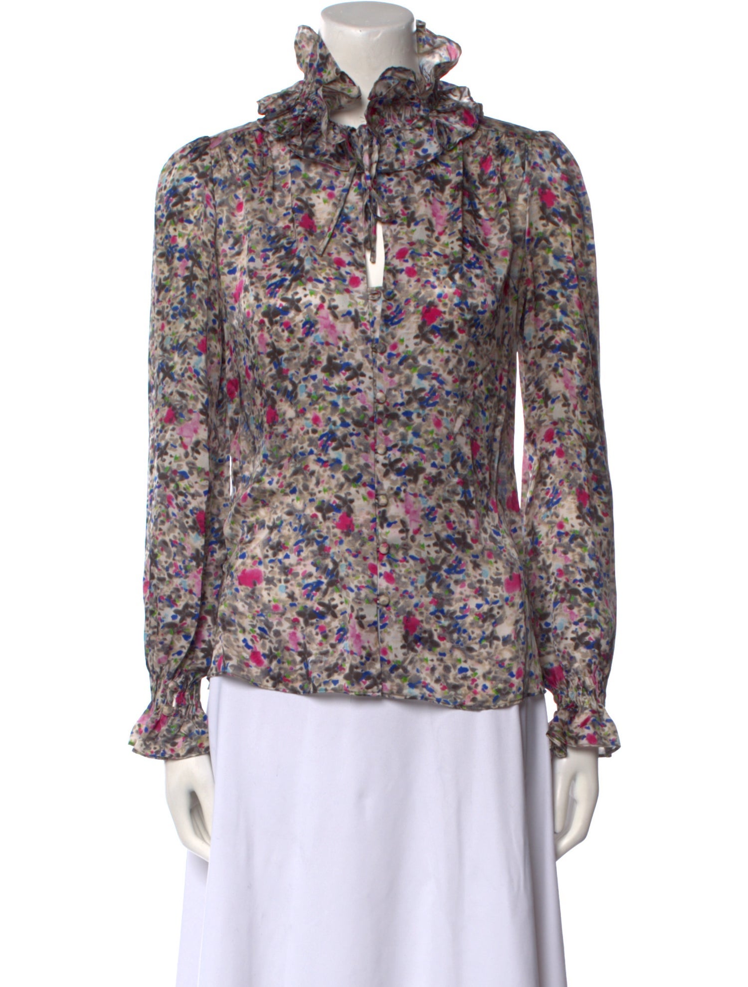 Carolina Herrera Floral Print Mock Neck Blouse