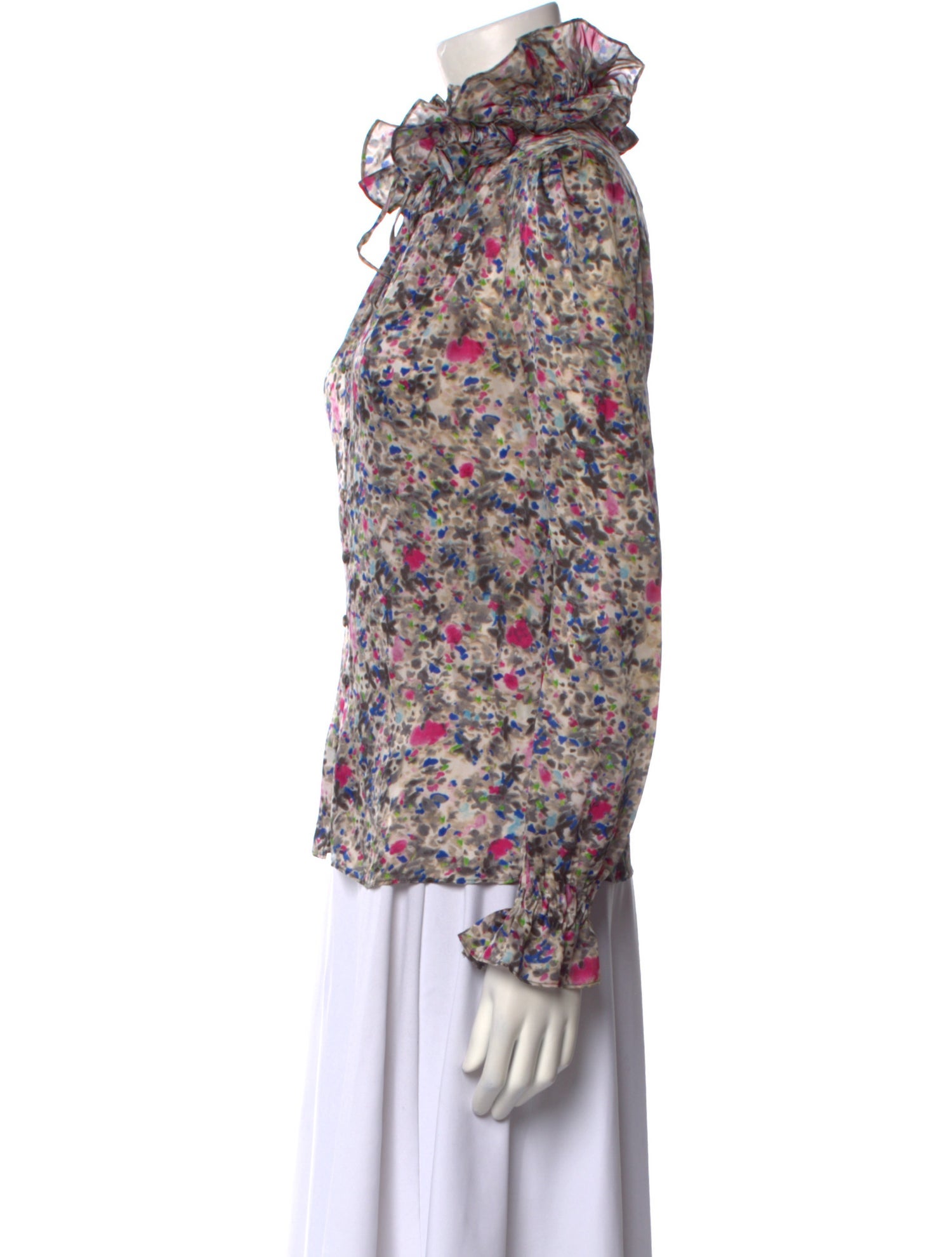 Carolina Herrera Floral Print Mock Neck Blouse