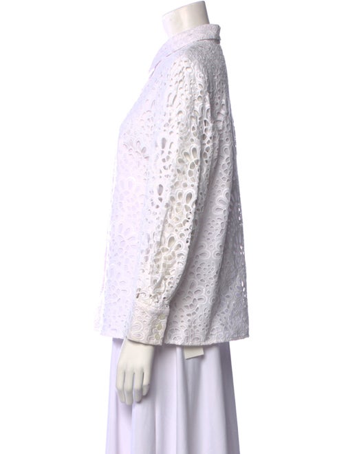 Carolina Herrera Lace Pattern Long Sleeve Button-Up Top
