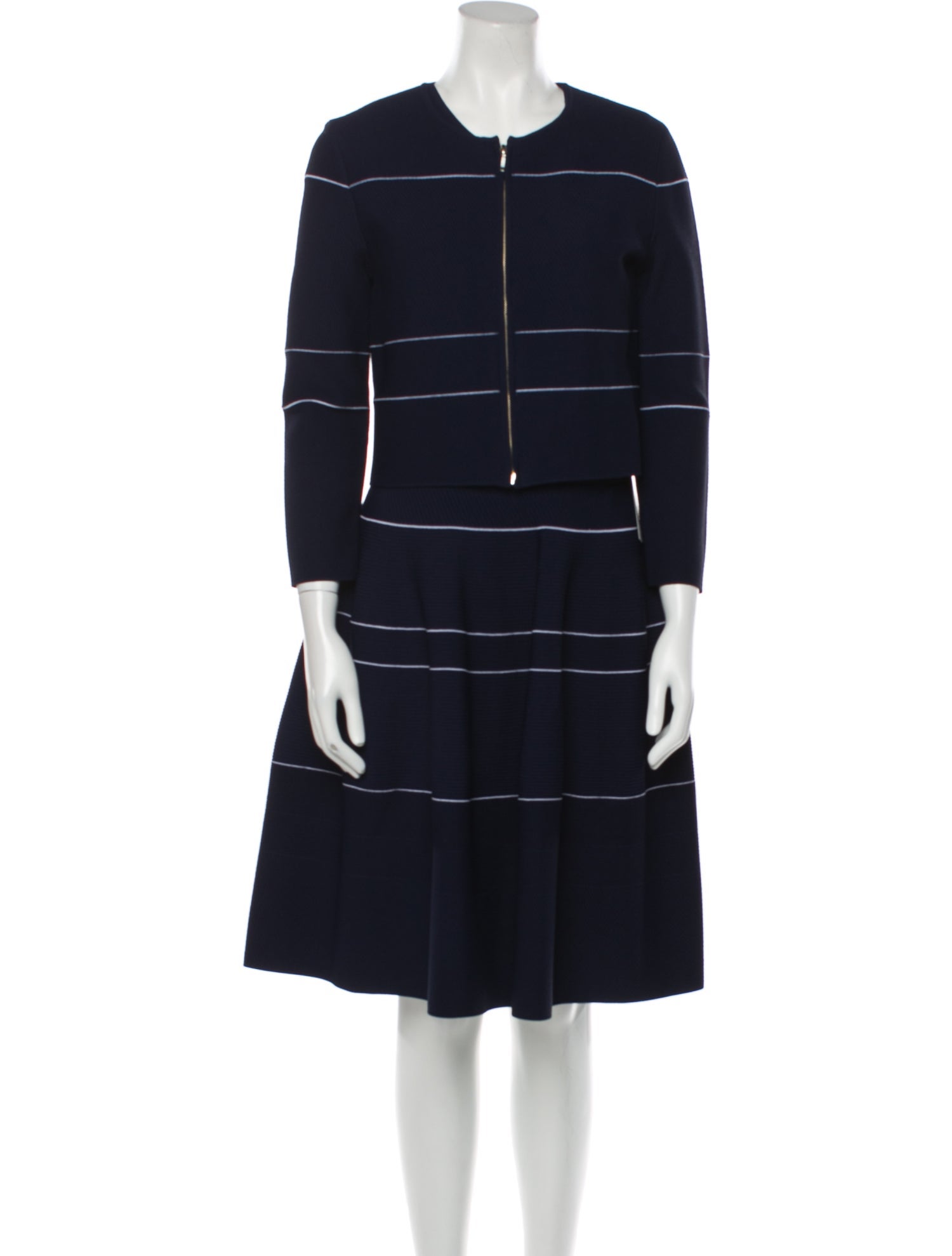 Carolina Herrera Striped Embroidered Accent Dress Set