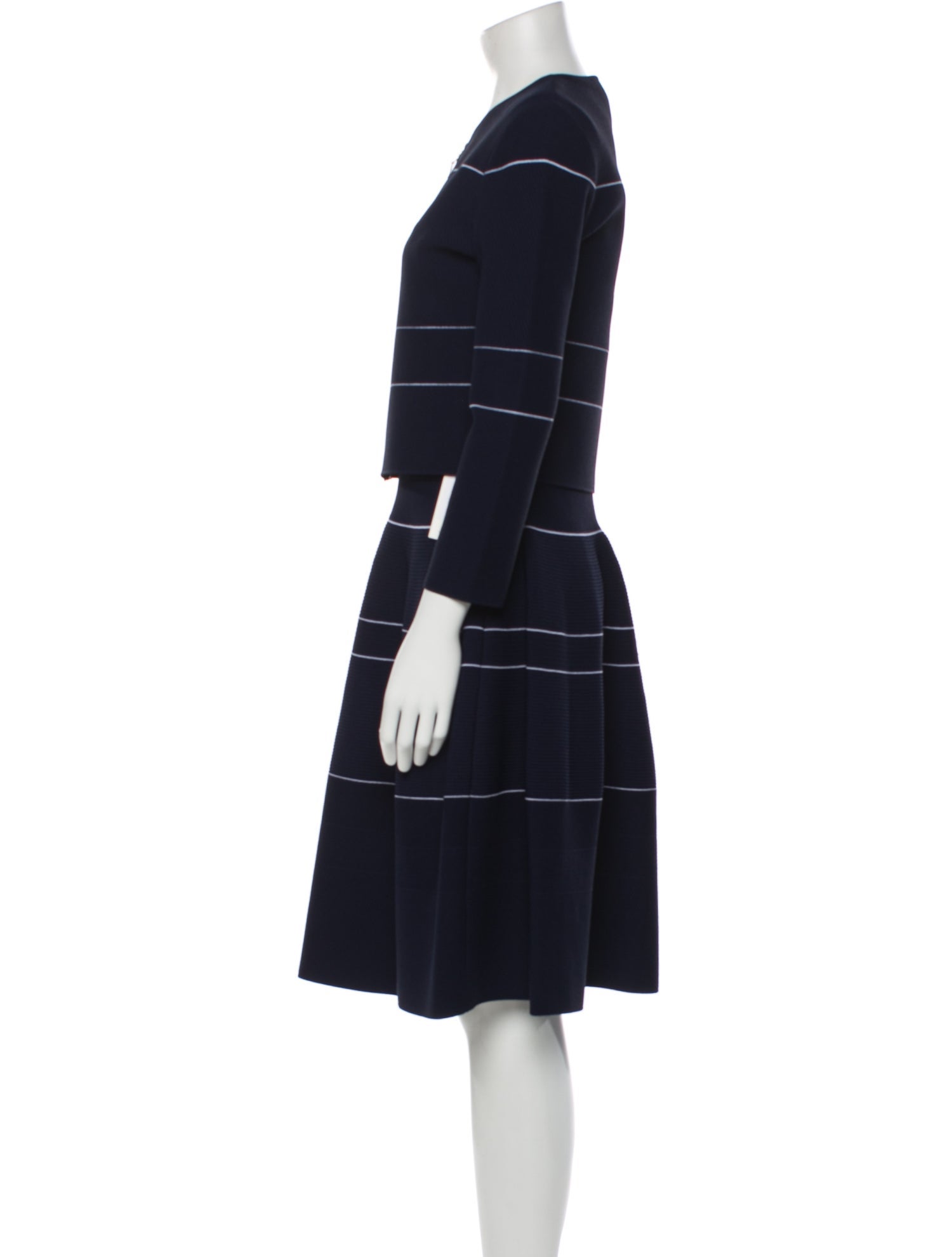 Carolina Herrera Striped Embroidered Accent Dress Set