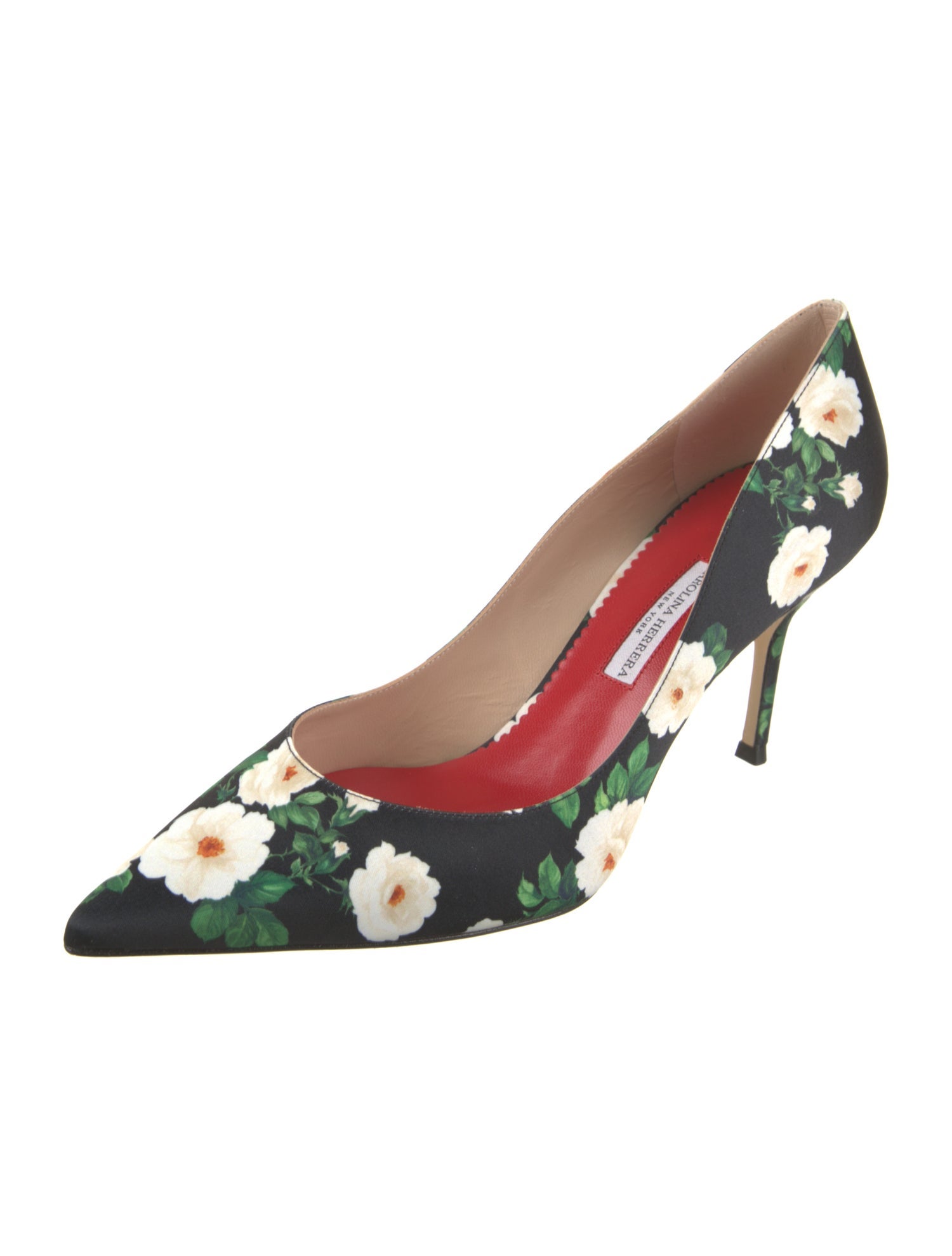 Carolina Herrera Satin Floral Print D'Orsay Pumps