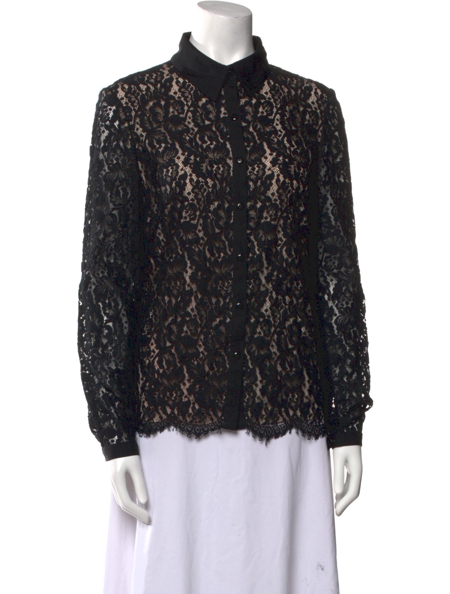 Carolina Herrera Lace Pattern Mock Neck Blouse