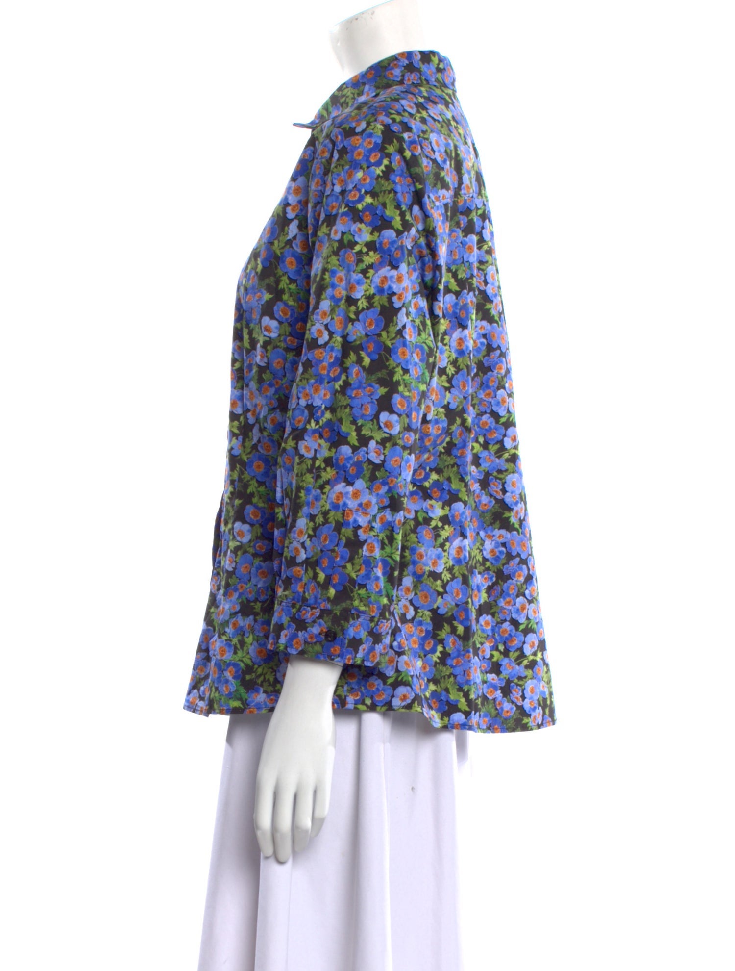 Carolina Herrera Floral Print Three-Quarter Sleeve Button-Up Top