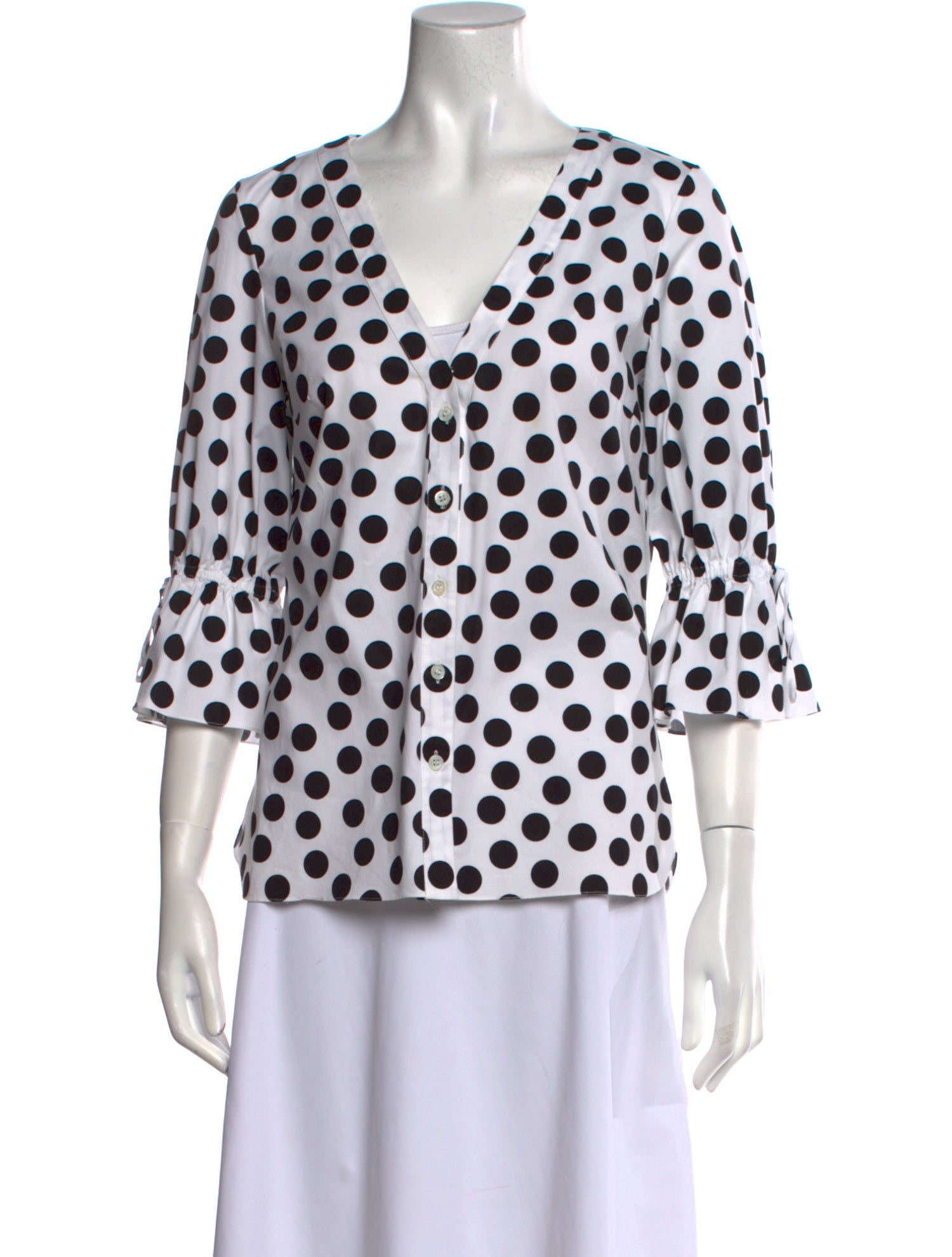 Carolina Herrera Polka Dot Print V-Neck Blouse