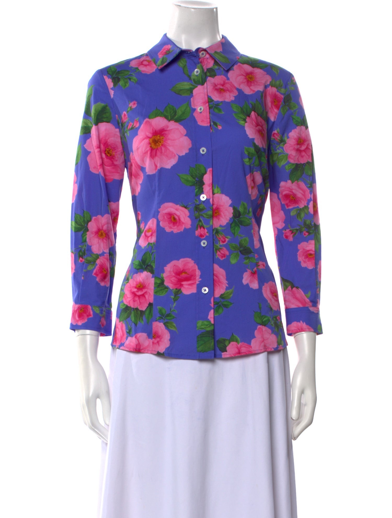 Carolina Herrera Floral Print Three-Quarter Sleeve Button-Up Top w/ Tags