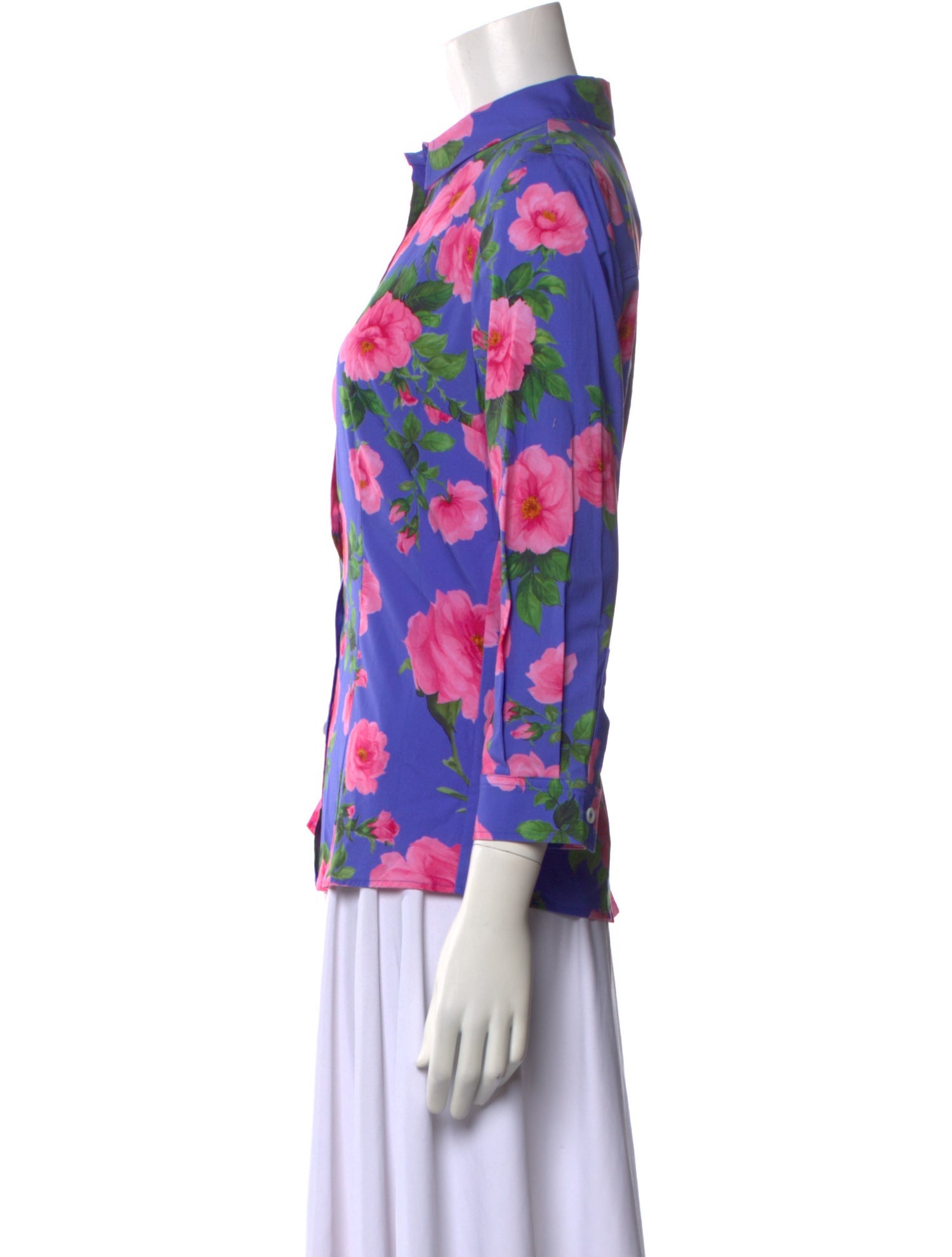Carolina Herrera Floral Print Three-Quarter Sleeve Button-Up Top w/ Tags