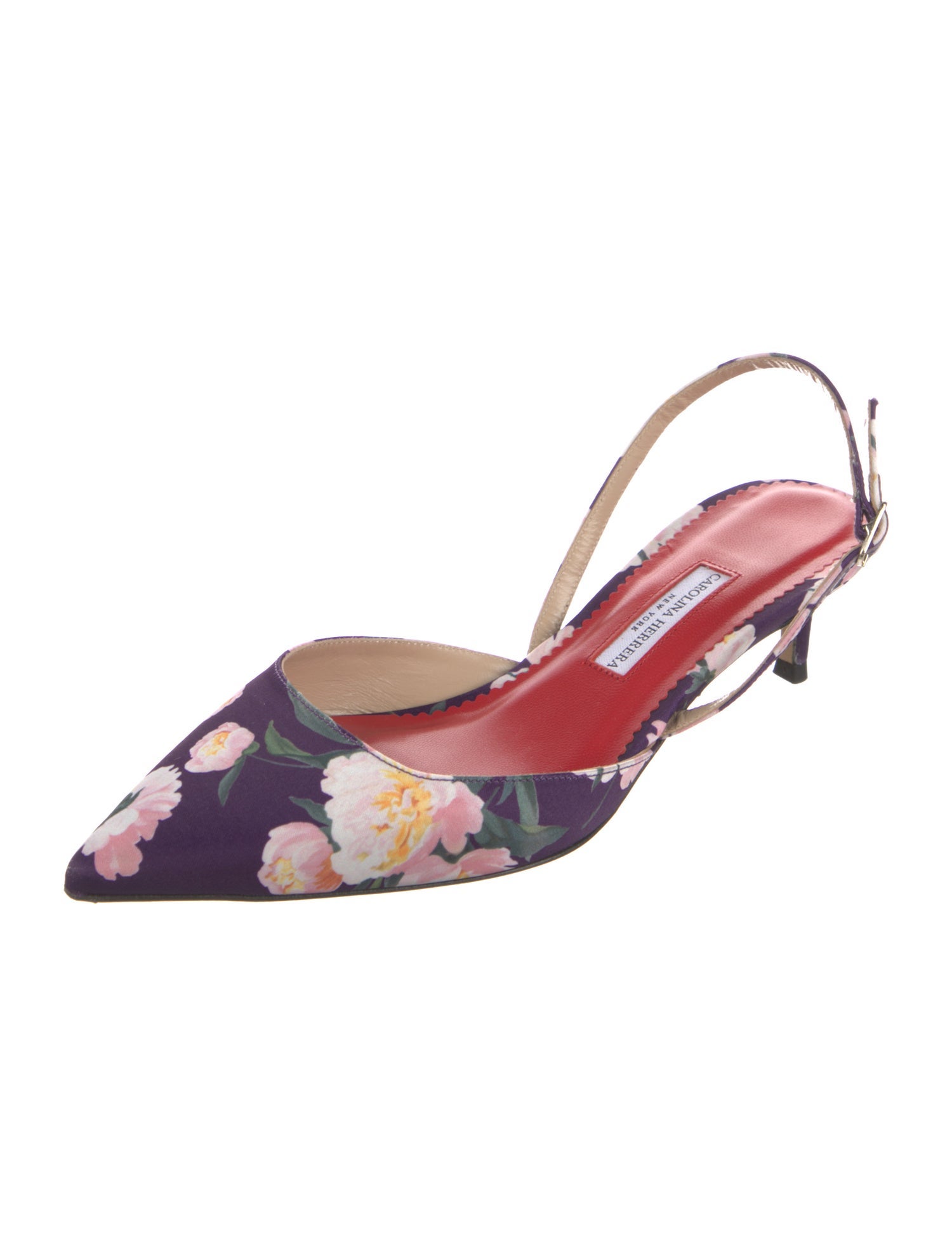 Carolina Herrera Satin Floral Print Slingback Pumps
