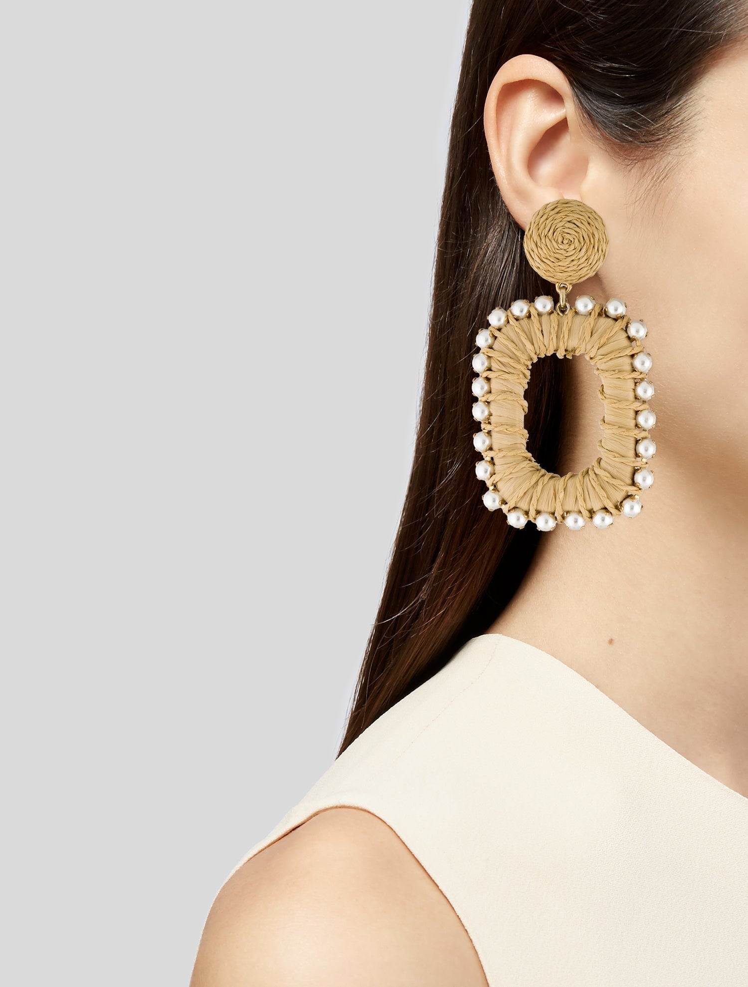 Carolina Herrera Raffia & Faux Pearl Drop Earrings