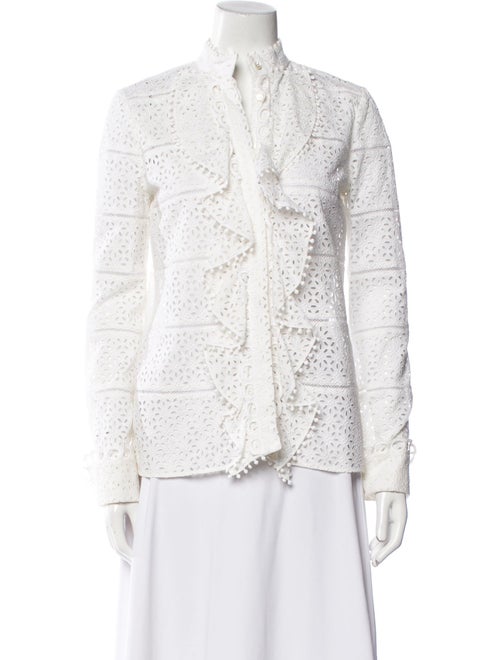 Carolina Herrera Lace Pattern Mock Neck Button-Up Top