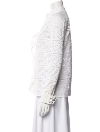 Carolina Herrera Lace Pattern Mock Neck Button-Up Top