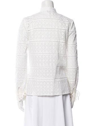 Carolina Herrera Lace Pattern Mock Neck Button-Up Top