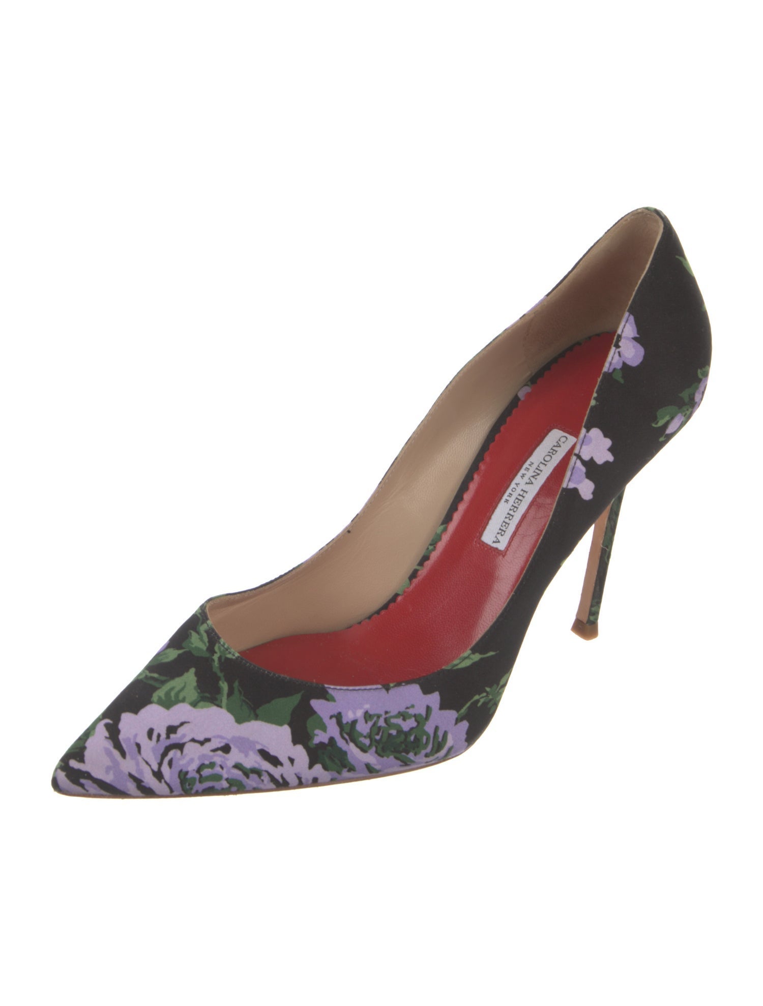Carolina Herrera Satin Floral Print Pumps