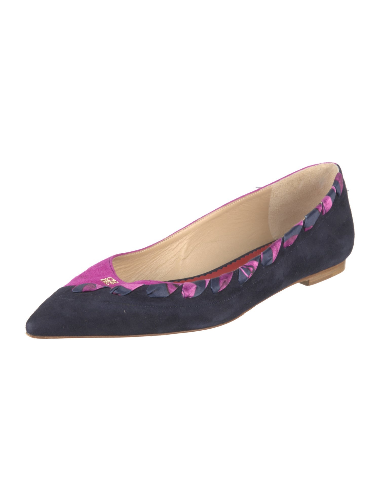Carolina Herrera Suede Colorblock Pattern Ballet Flats