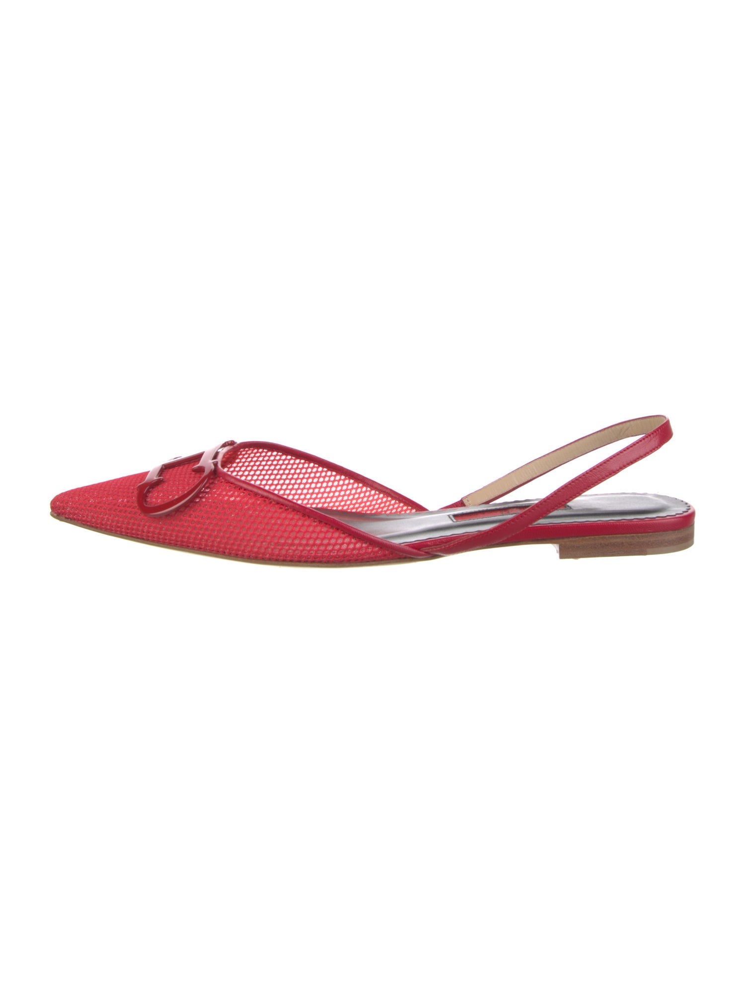 Carolina Herrera Leather Mesh Accents Slingback Flats w/ Tags