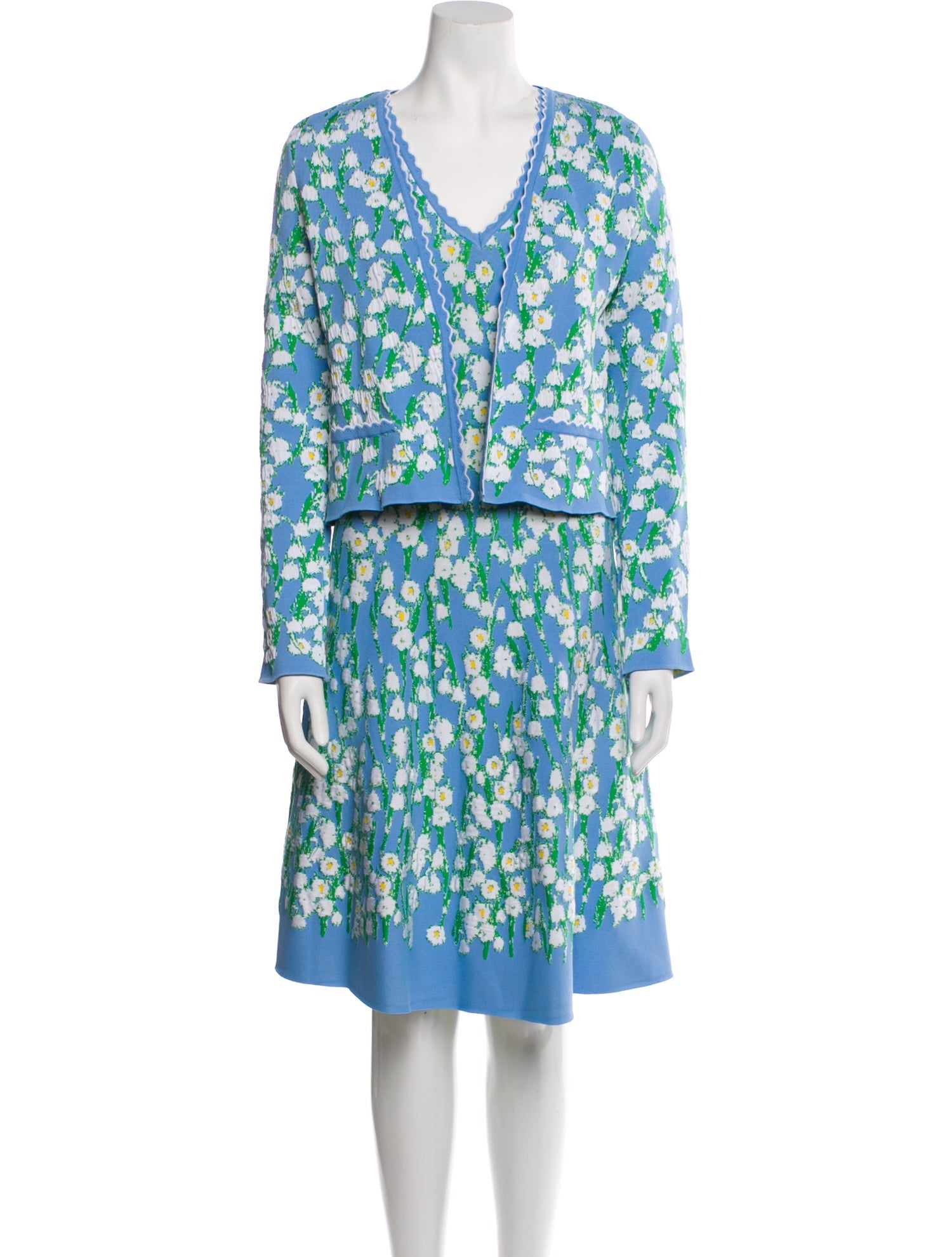 Carolina Herrera Printed Scalloped Accent Dress Set