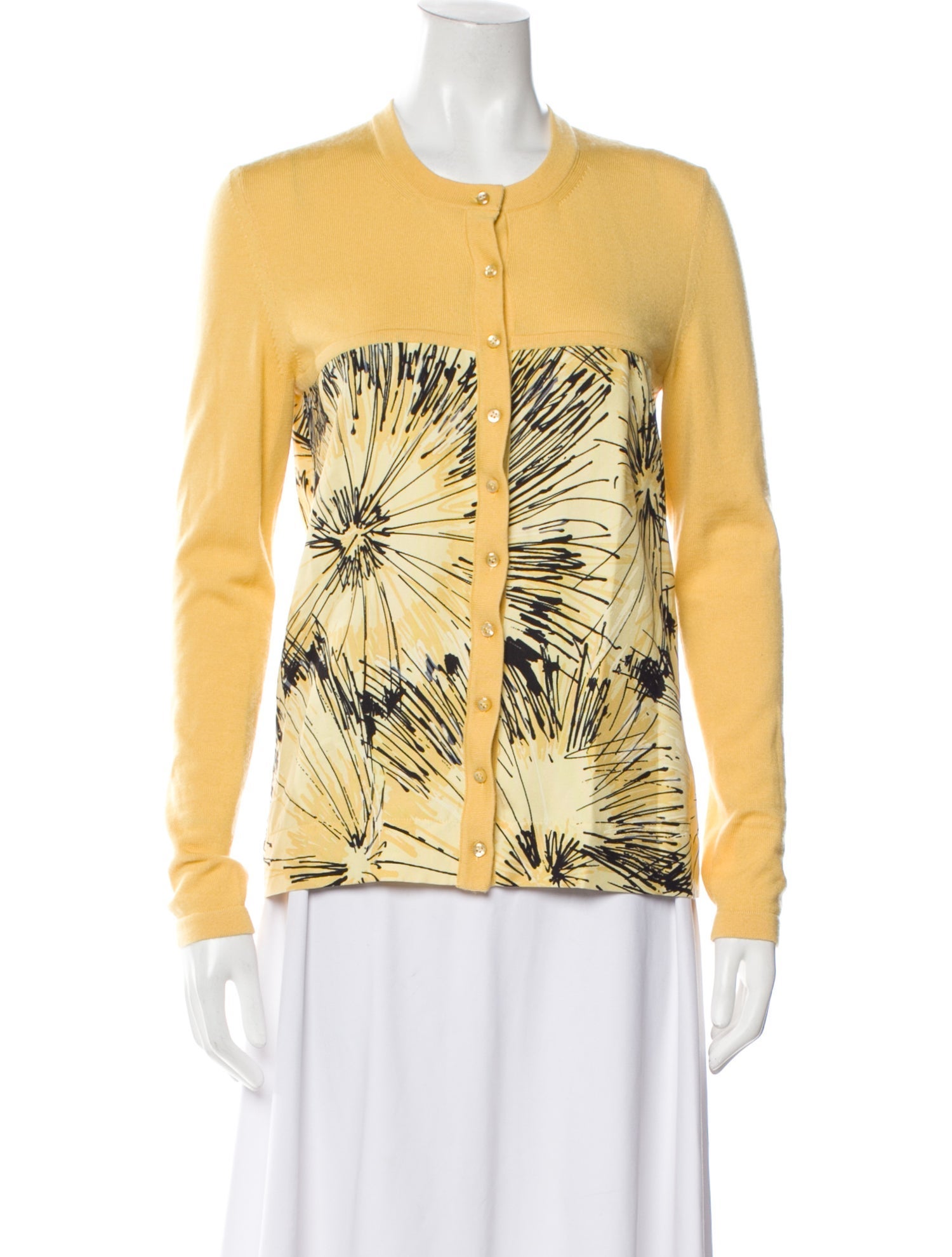 Carolina Herrera Virgin Wool Graphic Print Button-Up Top