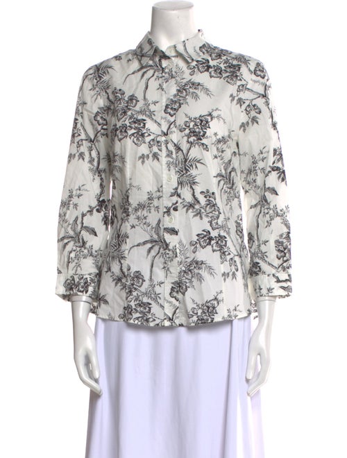 Carolina Herrera Floral Print Three-Quarter Sleeve Button-Up Top