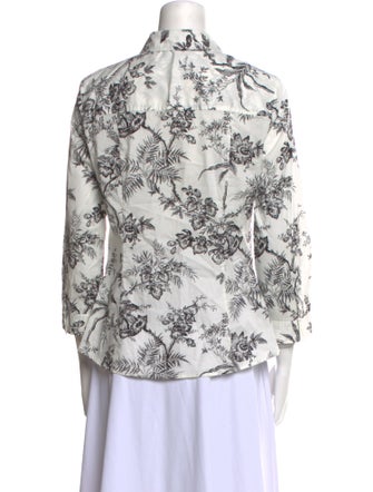 Carolina Herrera Floral Print Three-Quarter Sleeve Button-Up Top