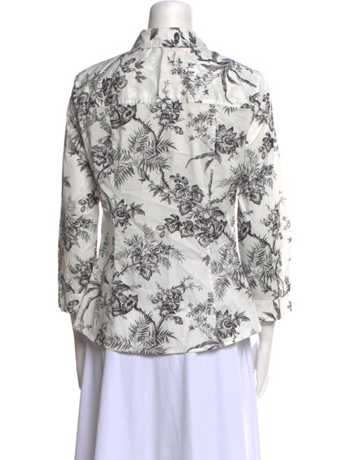 Carolina Herrera Floral Print Three-Quarter Sleeve Button-Up Top