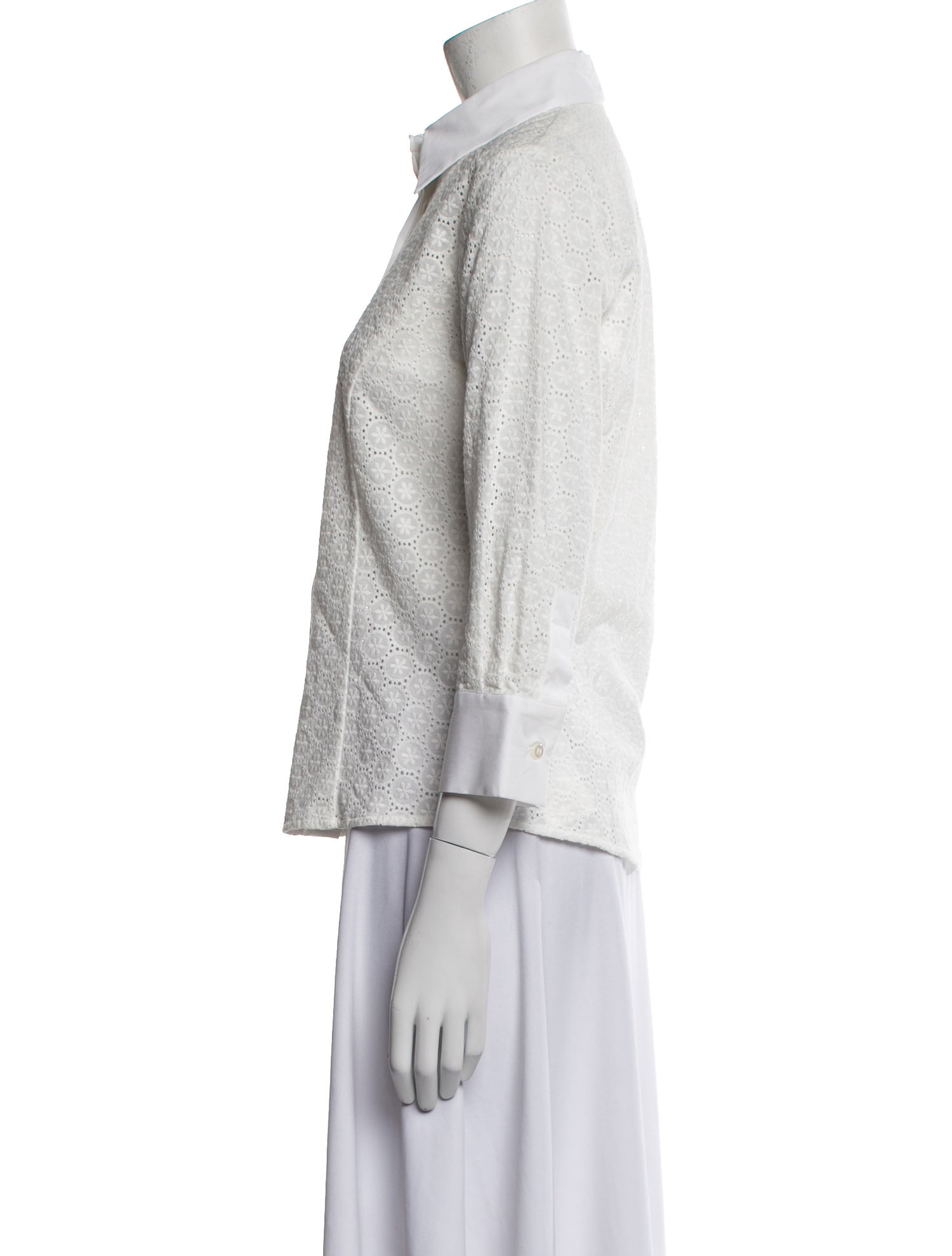 Carolina Herrera Lace Pattern Three-Quarter Sleeve Button-Up Top w/ Tags