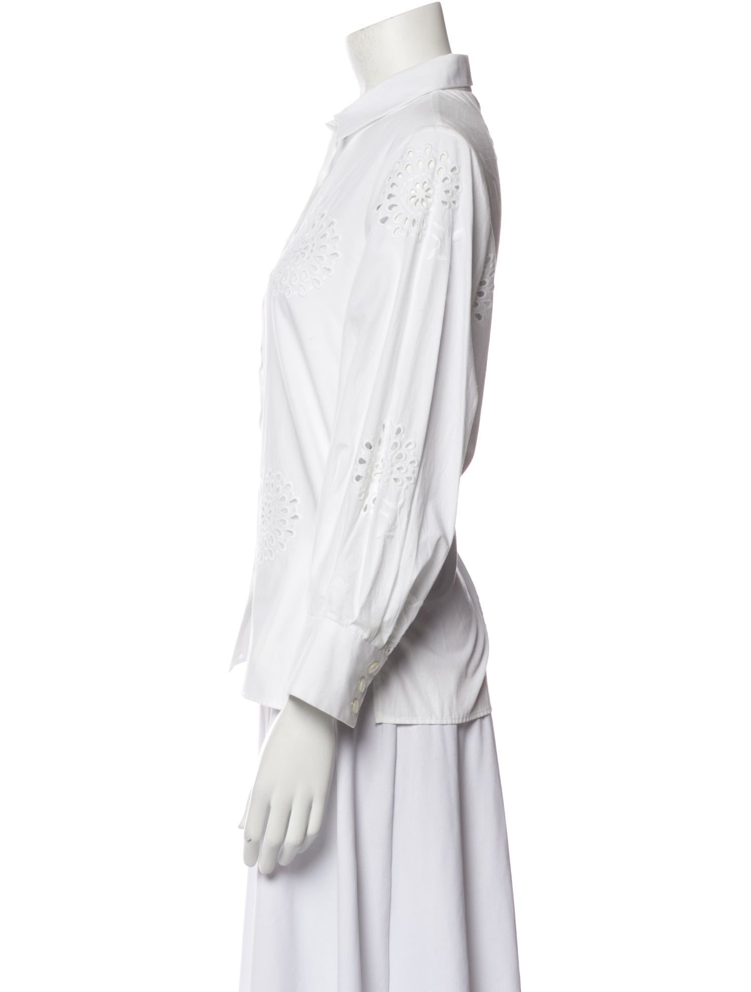 Carolina Herrera Silk Three-Quarter Sleeve Button-Up Top