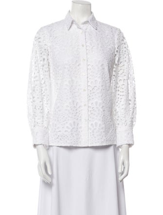 Carolina Herrera Lace Pattern Three-Quarter Sleeve Button-Up Top