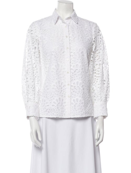 Carolina Herrera Lace Pattern Three-Quarter Sleeve Button-Up Top