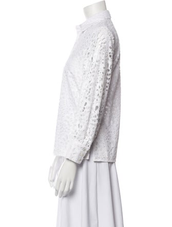 Carolina Herrera Lace Pattern Three-Quarter Sleeve Button-Up Top