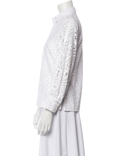Carolina Herrera Lace Pattern Three-Quarter Sleeve Button-Up Top