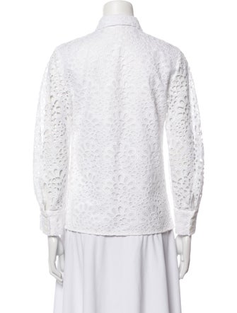 Carolina Herrera Lace Pattern Three-Quarter Sleeve Button-Up Top