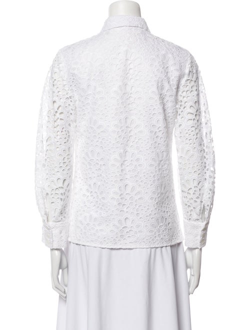 Carolina Herrera Lace Pattern Three-Quarter Sleeve Button-Up Top