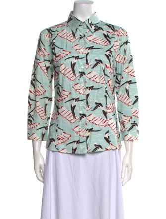 Carolina Herrera Printed Three-Quarter Sleeve Button-Up Top