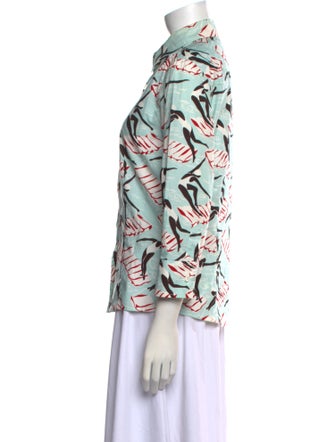 Carolina Herrera Printed Three-Quarter Sleeve Button-Up Top