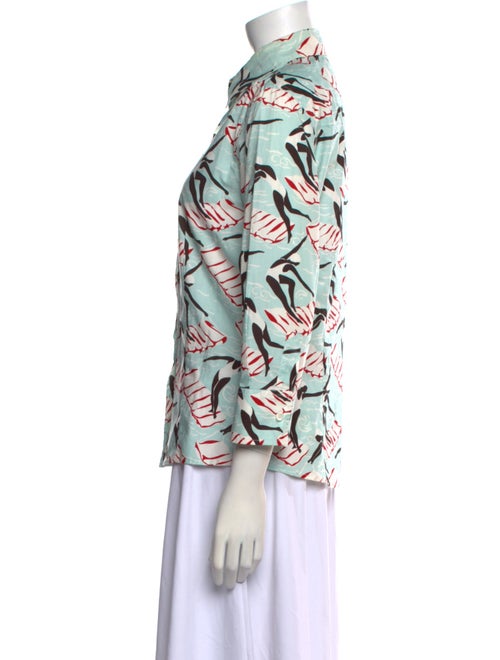 Carolina Herrera Printed Three-Quarter Sleeve Button-Up Top