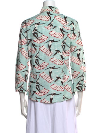 Carolina Herrera Printed Three-Quarter Sleeve Button-Up Top