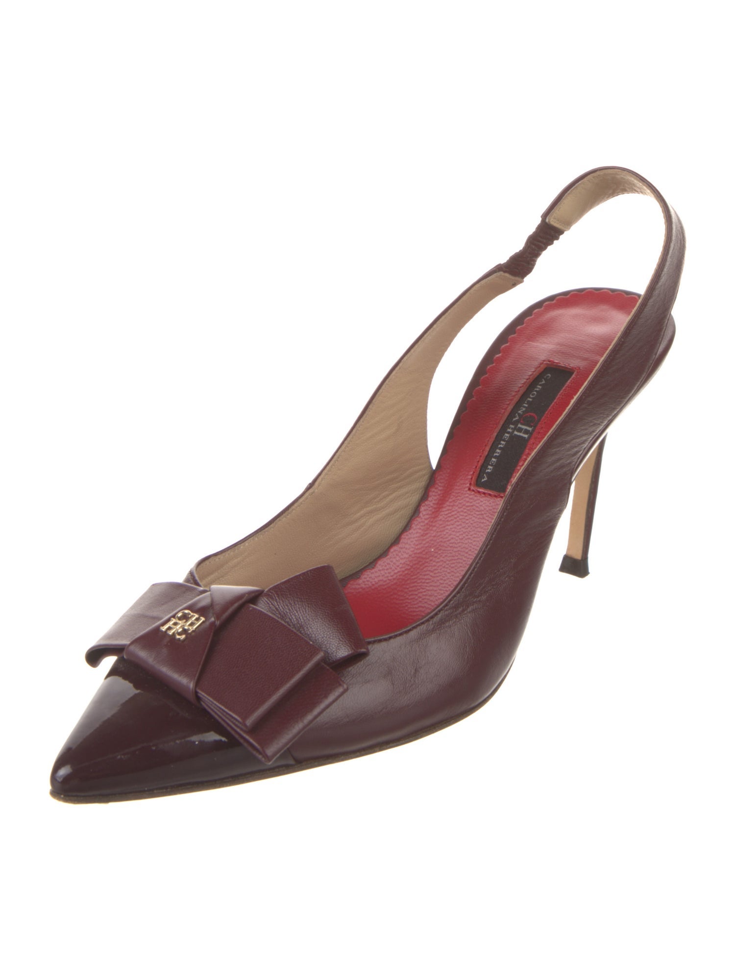 CH Carolina Herrera Leather Bow Accents Slingback Pumps