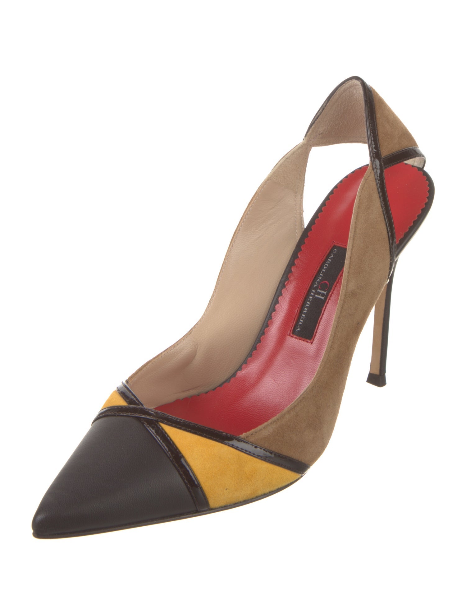 Carolina Herrera Leather Colorblock Pattern Slingback Pumps